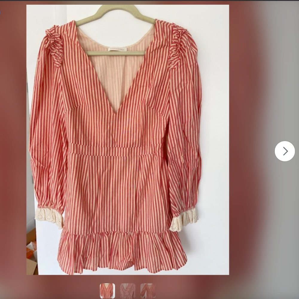 LoveShackFancy Red Striped long sleeve mini dress